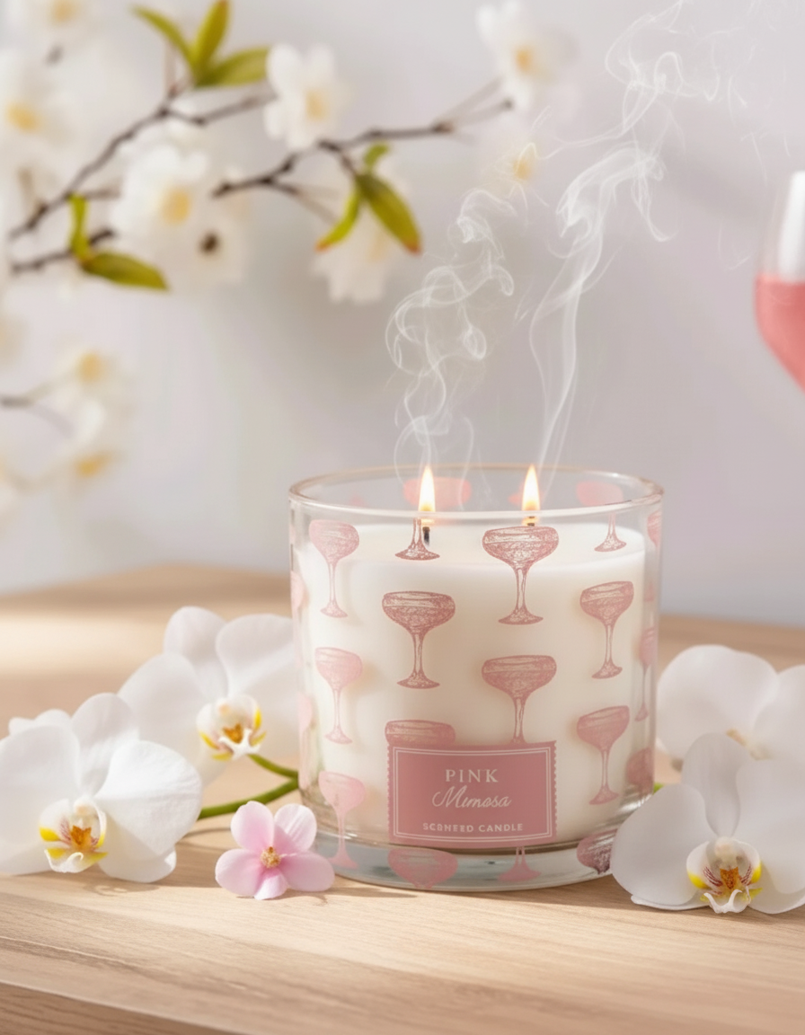 14oz Lidded Glass Scented Candle - Pink Mimosa Elegance Threshold