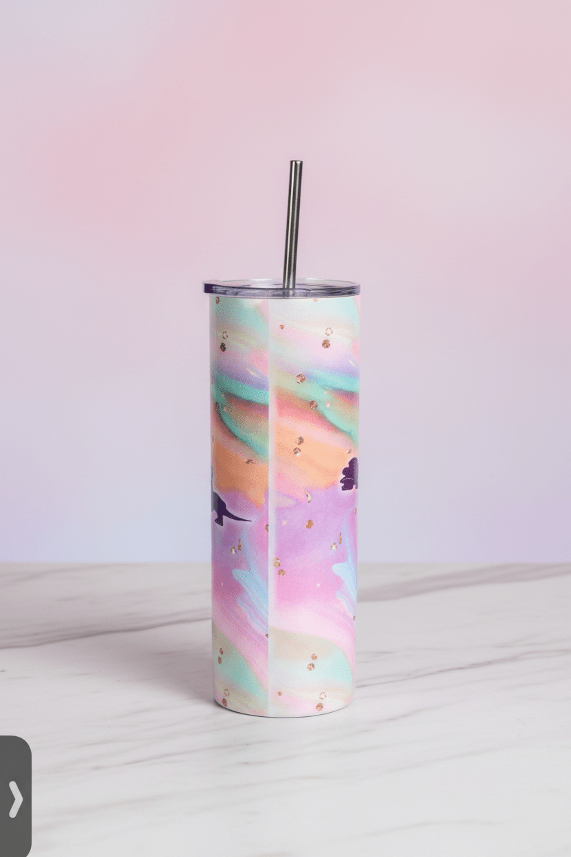 20oz Rainbow Fantasy Tumbler – Handmade Pastel Swirl with Character Silhouettes - The Bargains Basement20oz Rainbow Fantasy Tumbler – Handmade Pastel Swirl with Character Silhouettes