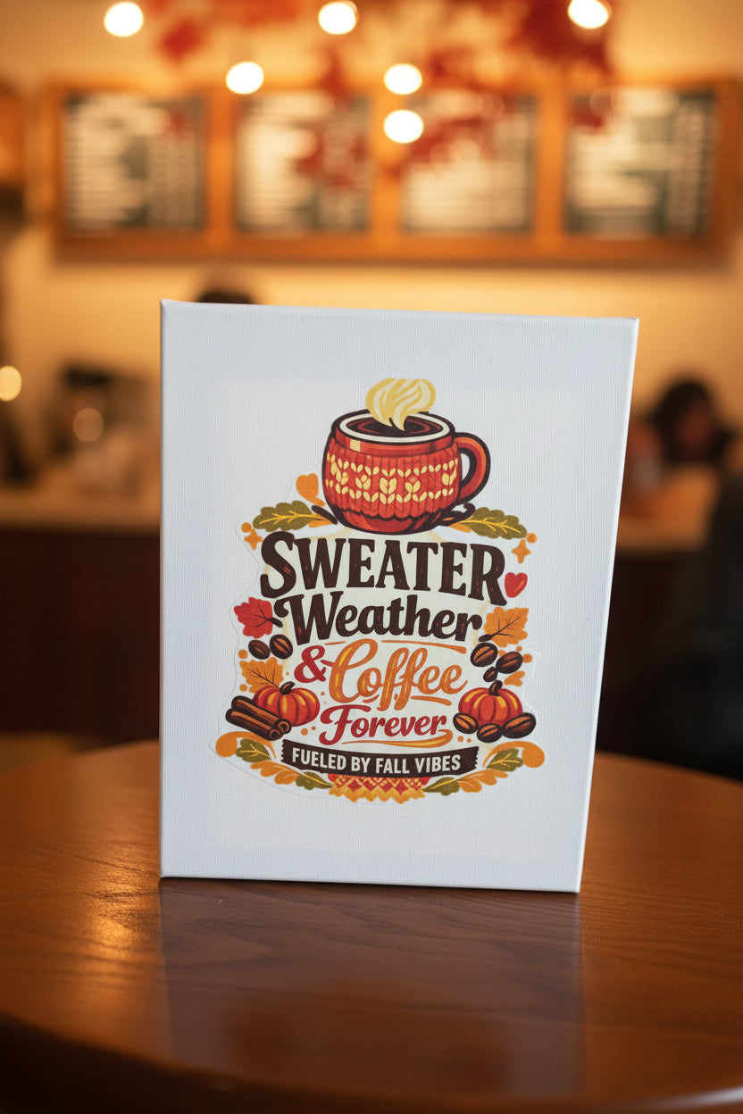 Sweater Weather & Coffee Forever – Handmade 8x10 Canvas Sign The Bargains Basement