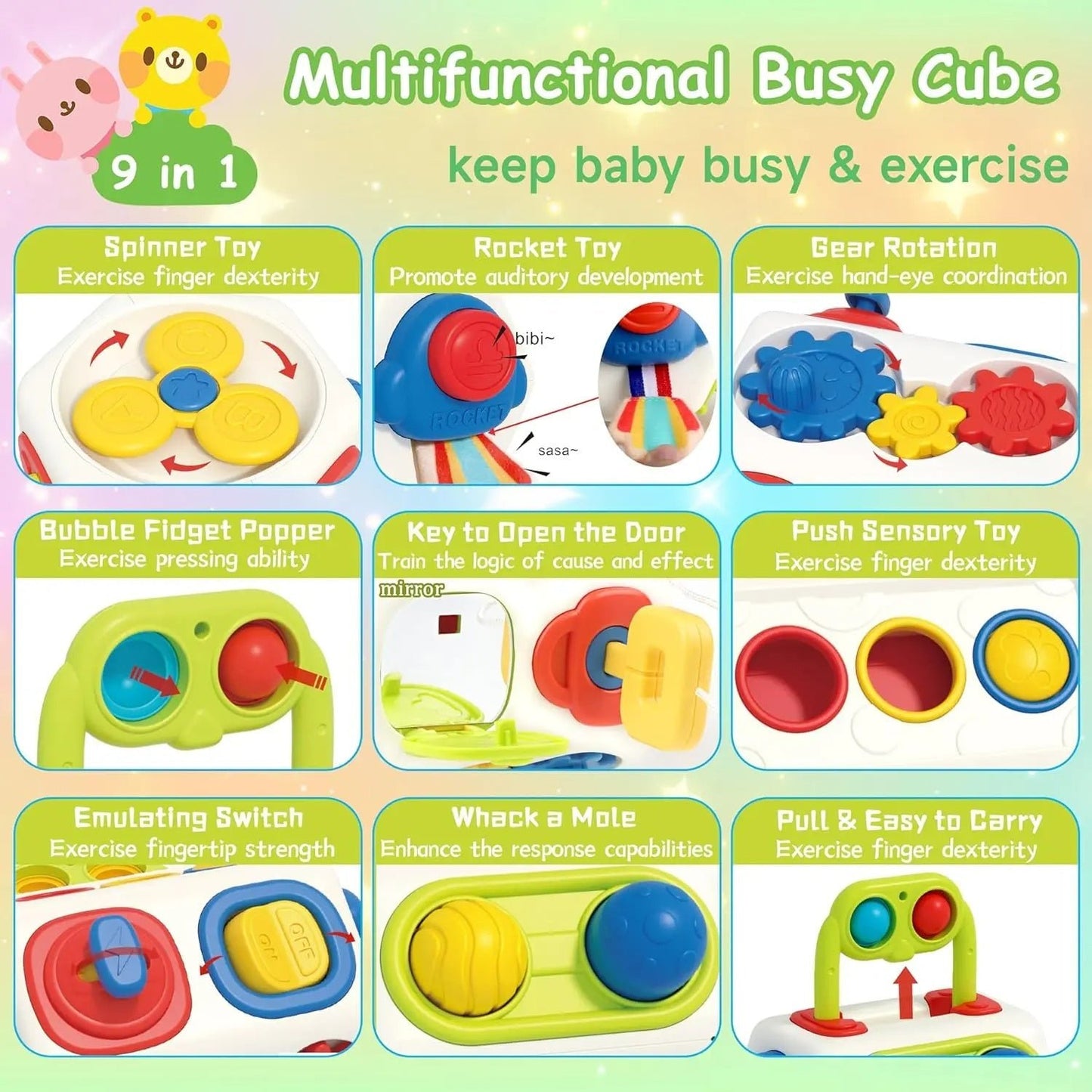 9 - in - 1 Busy Cube – Montessori Sensory Educational Toy for Toddlers - The Bargains Basement9 - in - 1 Busy Cube – Montessori Sensory Educational Toy for Toddlers
