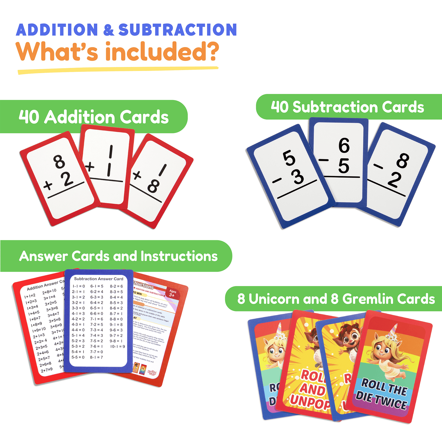 .Pre-K & Kindergarten Addition & Subtraction Card Pack The Fidget Games