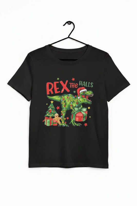 Rex the Halls Youth Christmas T-Shirt | Handmade Kids Holiday Tee The Bargains Basement