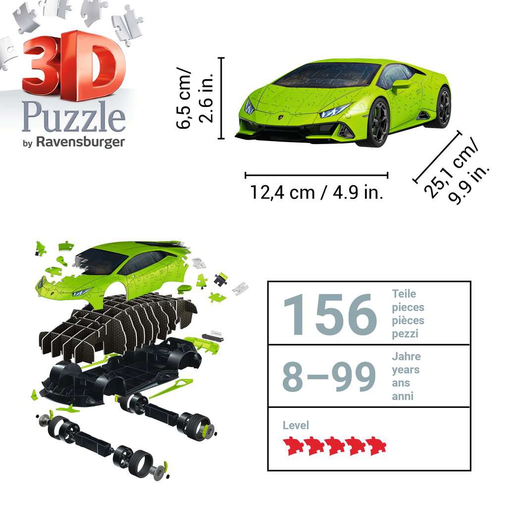 Lamborghini Huracán EVO Green 156 Piece 3D Jigsaw Puzzle Ravensburger Puzzle Merchant