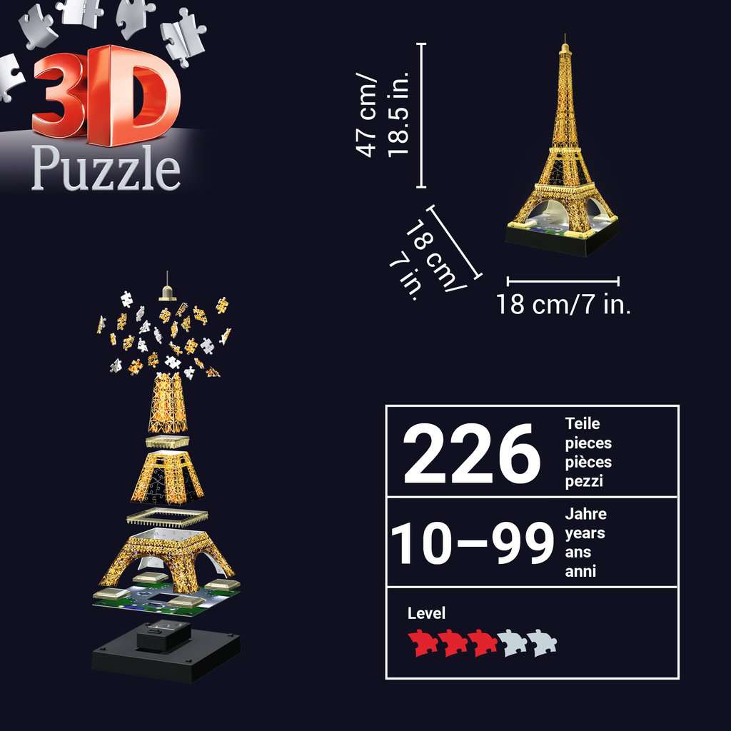 Light-Up Eiffel Tower 226 Piece 3D Jigsaw Puzzle Ravensburger Puzzle Merchant