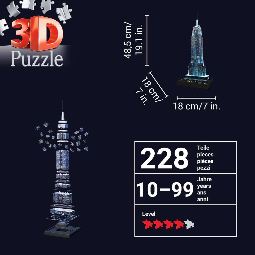 Light-Up Empire State Building 228 Piece 3D Jigsaw Puzzle Ravensburger Puzzle Merchant