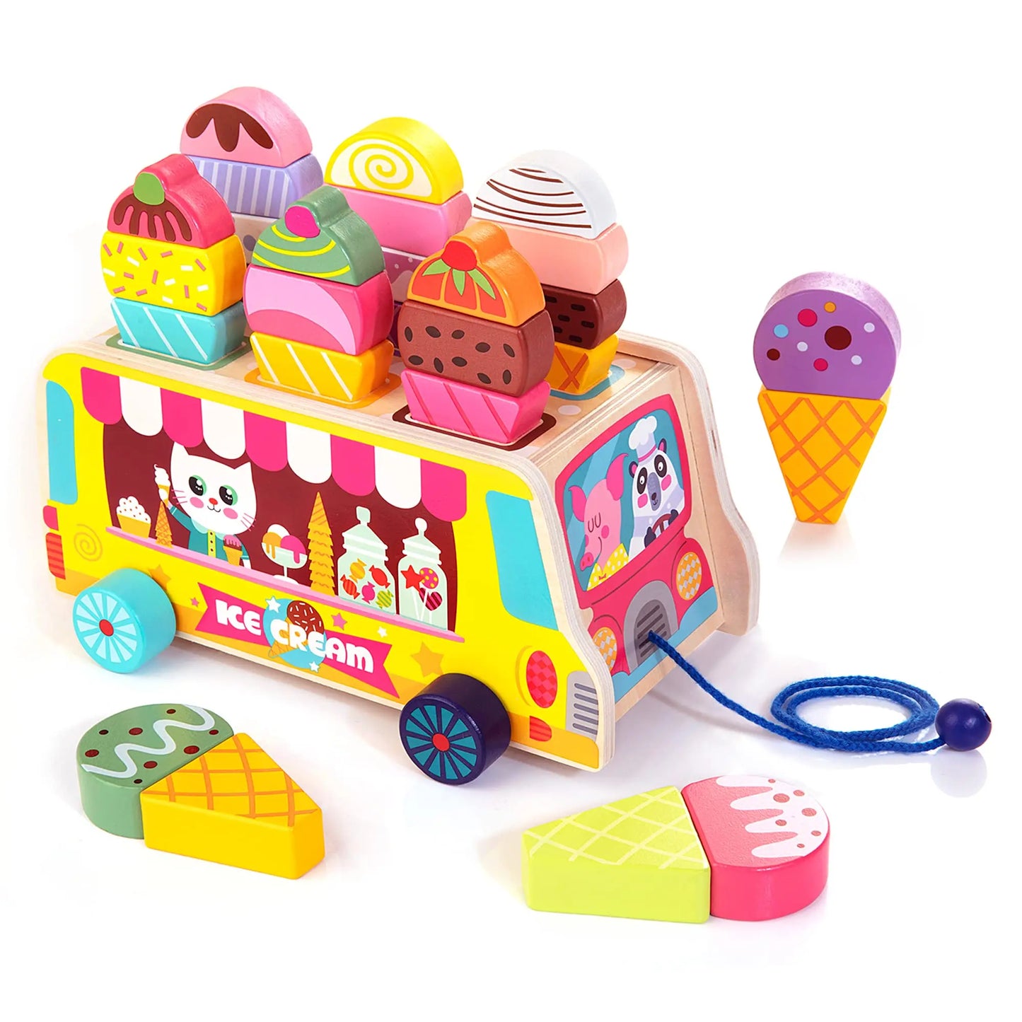 Wooden Ice Cream Truck Toy – Magnetic Pretend Play Food Set