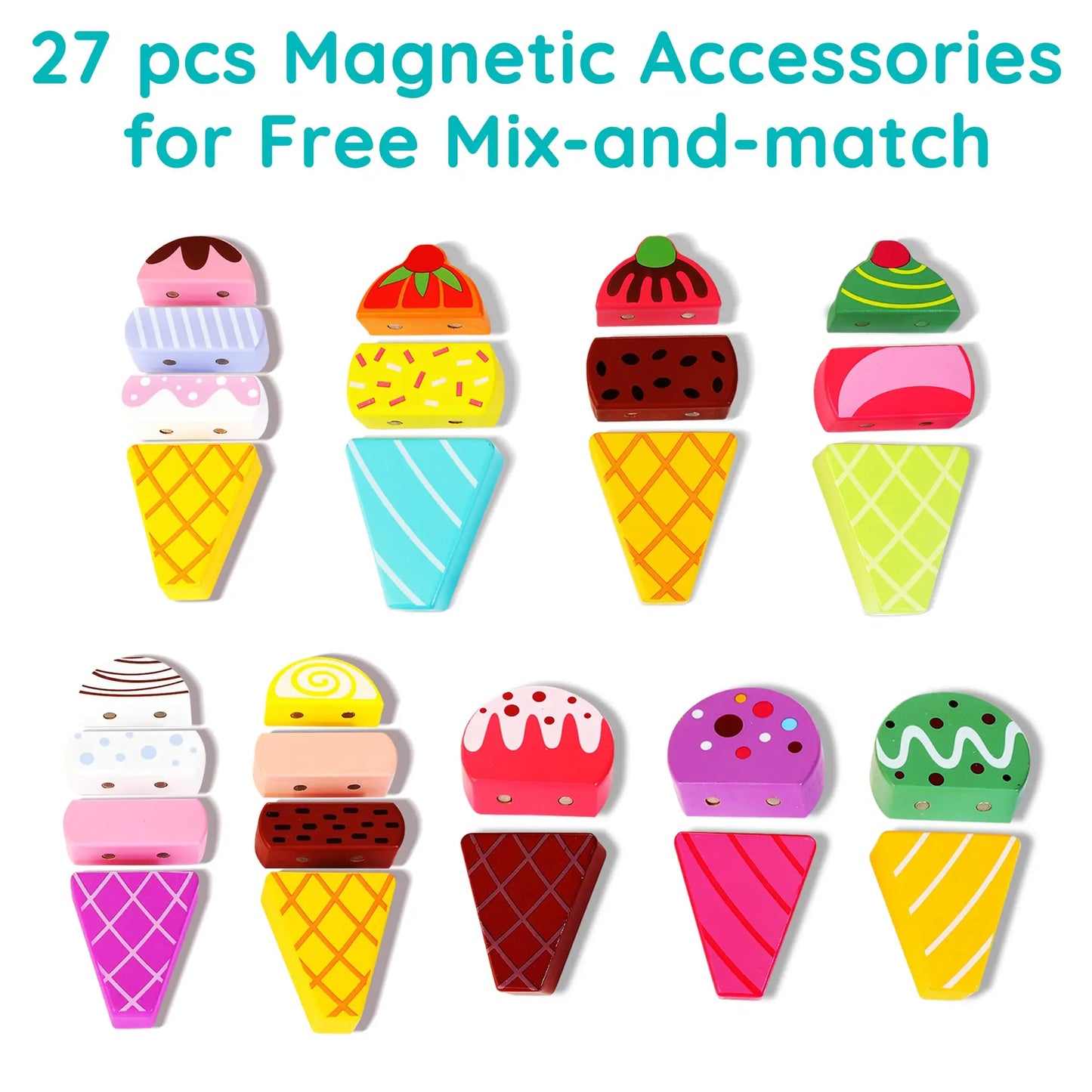 Wooden Ice Cream Truck Toy – Magnetic Pretend Play Food Set