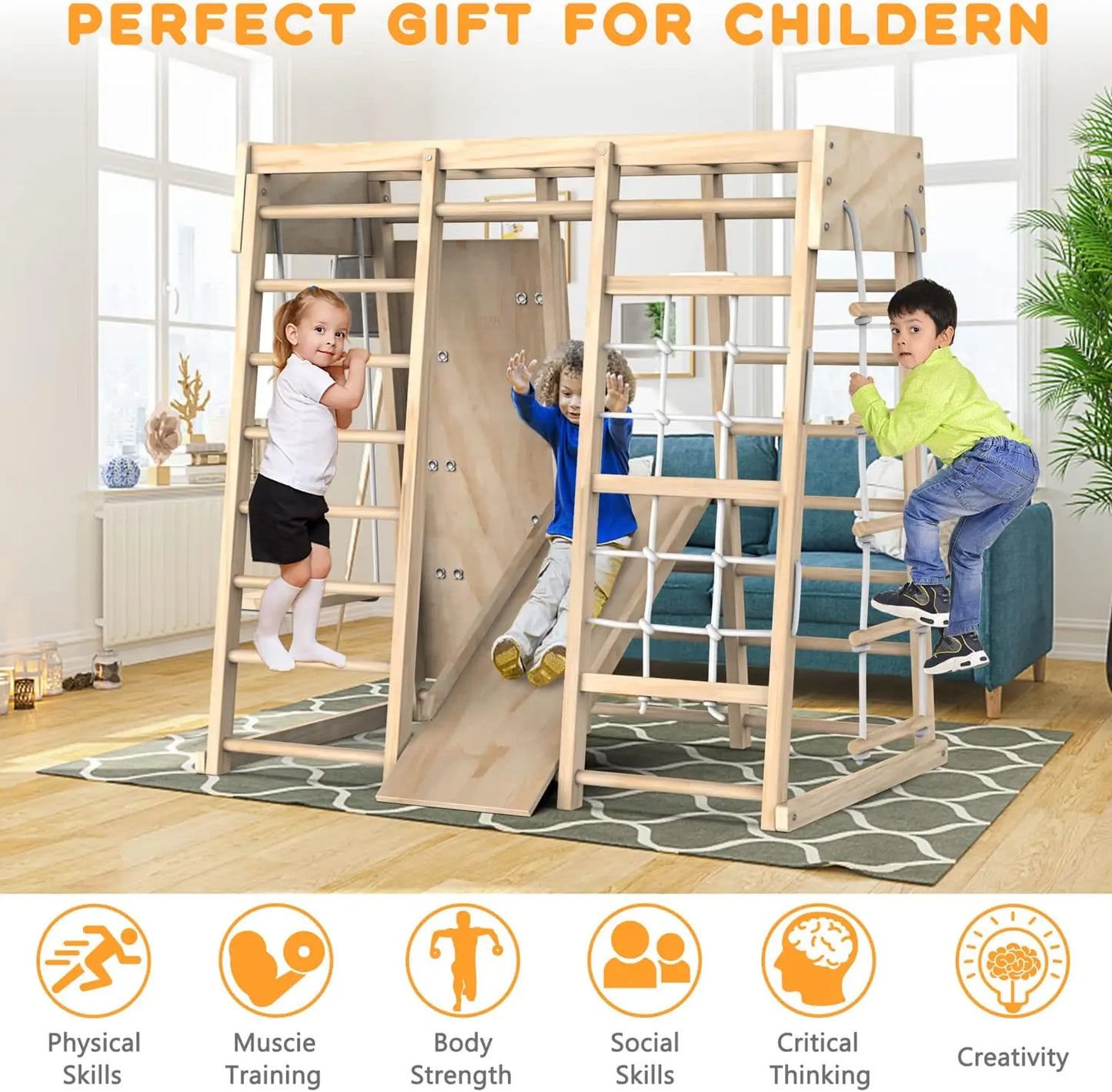 Indoor Jungle Gym for Kids – Climbing Playset with Slide and Foldable Design