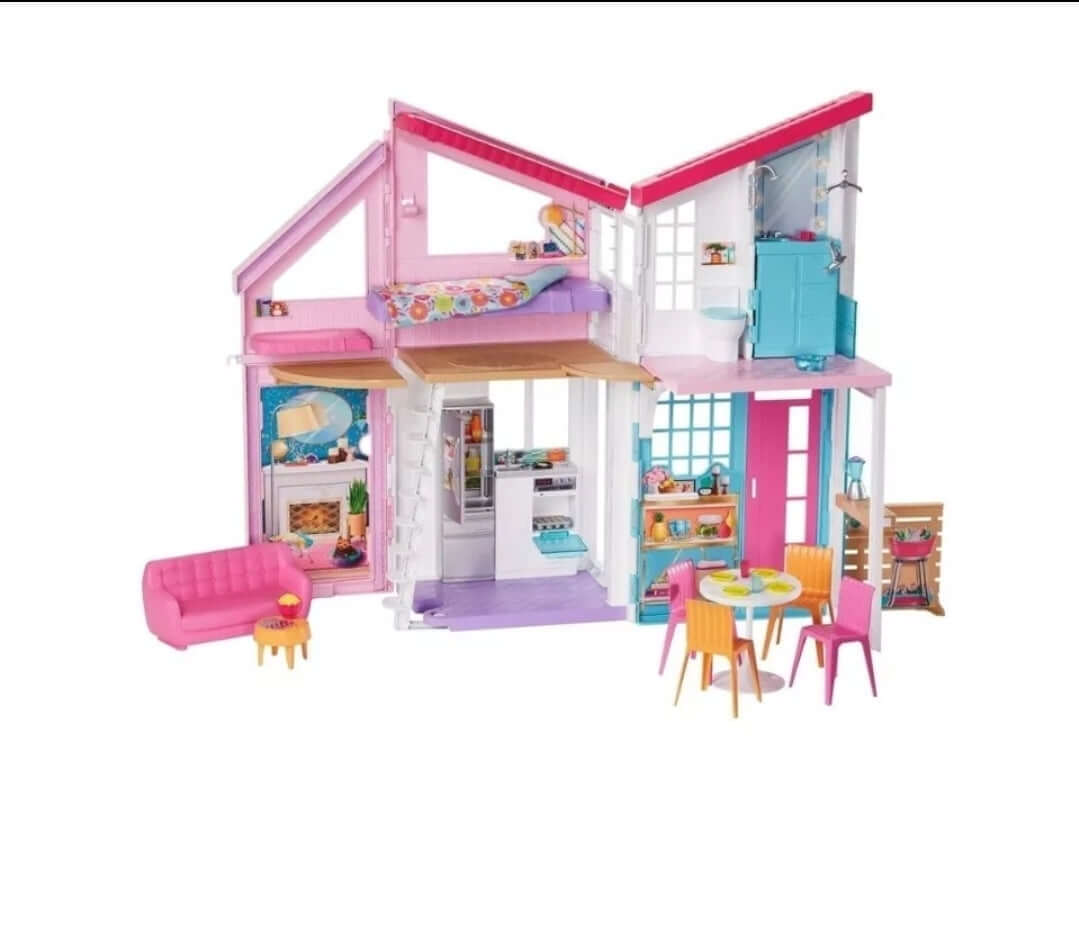 Barbie Malibu House Playset 2ft 6 Rooms-box Is Messed Up See Pictures, vibrant dollhouse with 6 rooms and colorful accessories.