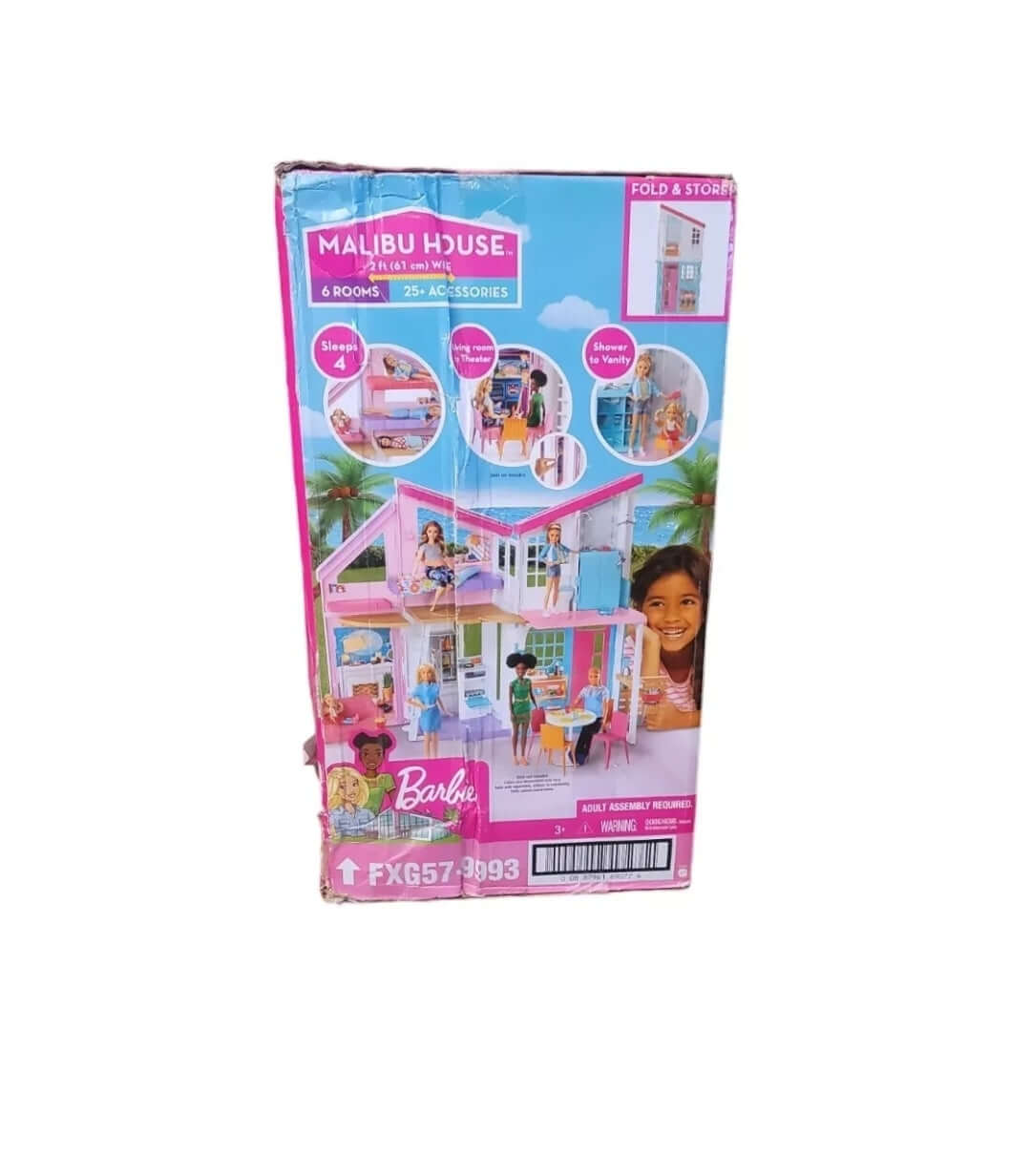 Barbie Malibu House Playset 2ft 6 Rooms-box Is Messed Up See Pictures view with broken packaging