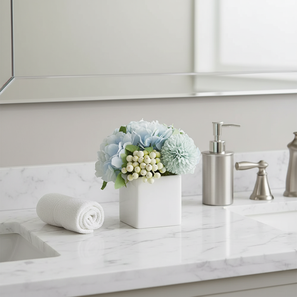 Artificial Faux Flowers with Small Ceramic Vase, Hydrangea with Vase Plastic... unknown