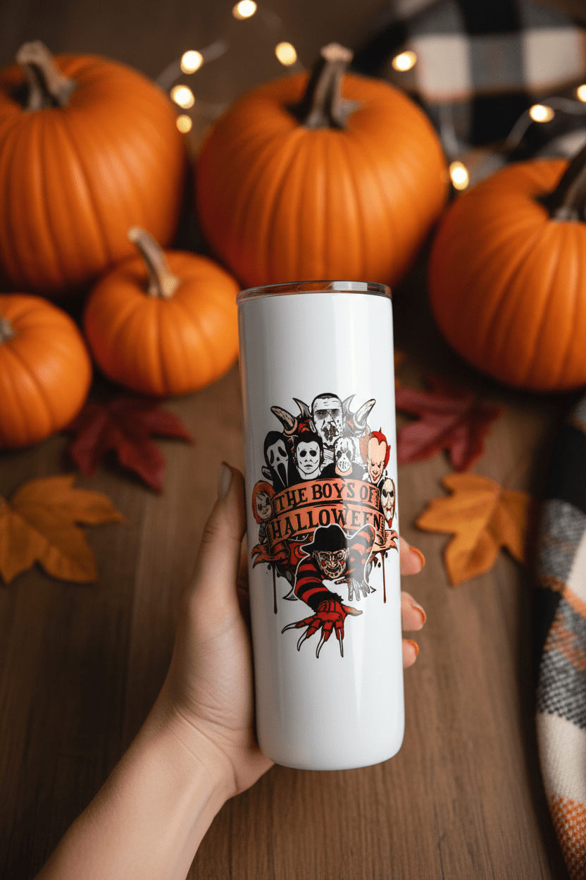 Boys of Halloween Double-Sided Stainless Steel Tumbler with Straw | 20oz Halloween Drinkware - The Bargains BasementBoys of Halloween Double-Sided Stainless Steel Tumbler with Straw | 20oz Halloween Drinkware