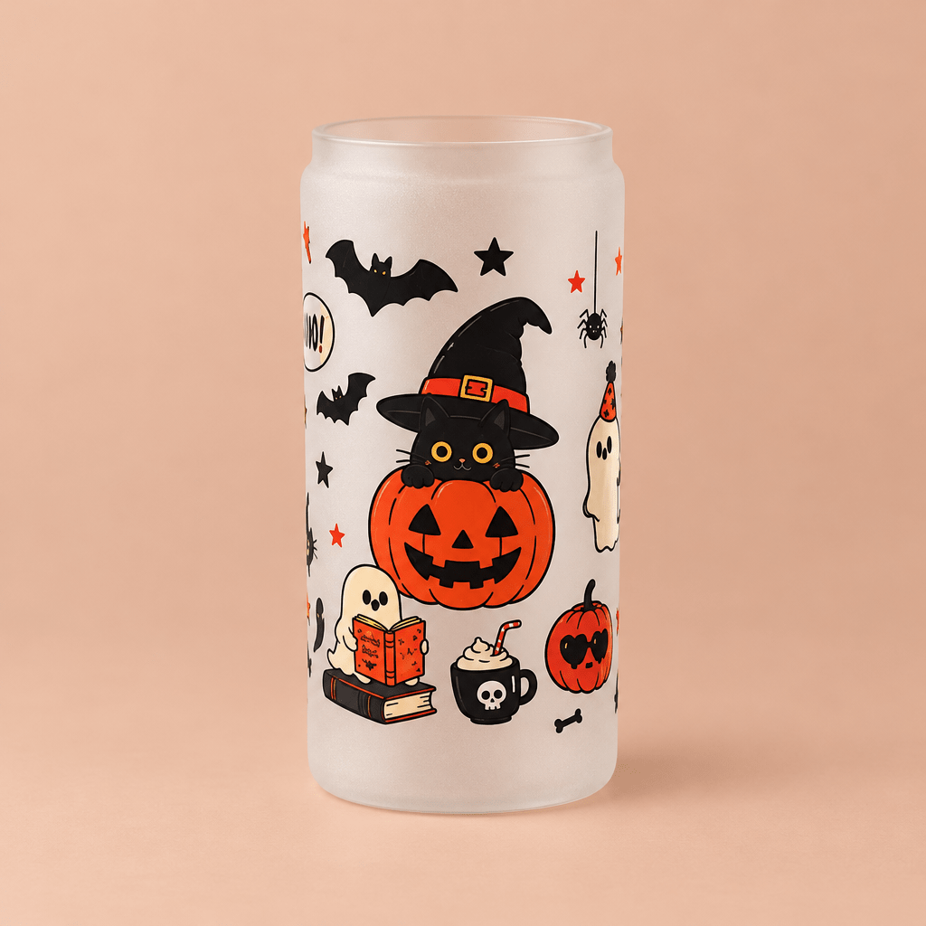 Handmade Halloween Glass Tumbler – Ghosts, Black Cats & Pumpkins - The Bargains BasementHandmade Halloween Glass Tumbler – Ghosts, Black Cats & Pumpkins