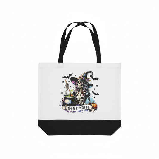 Time to Stir the Pot | Skeleton Witch Canvas Tote Bag | Handmade Halloween Gift The Bargains Basement