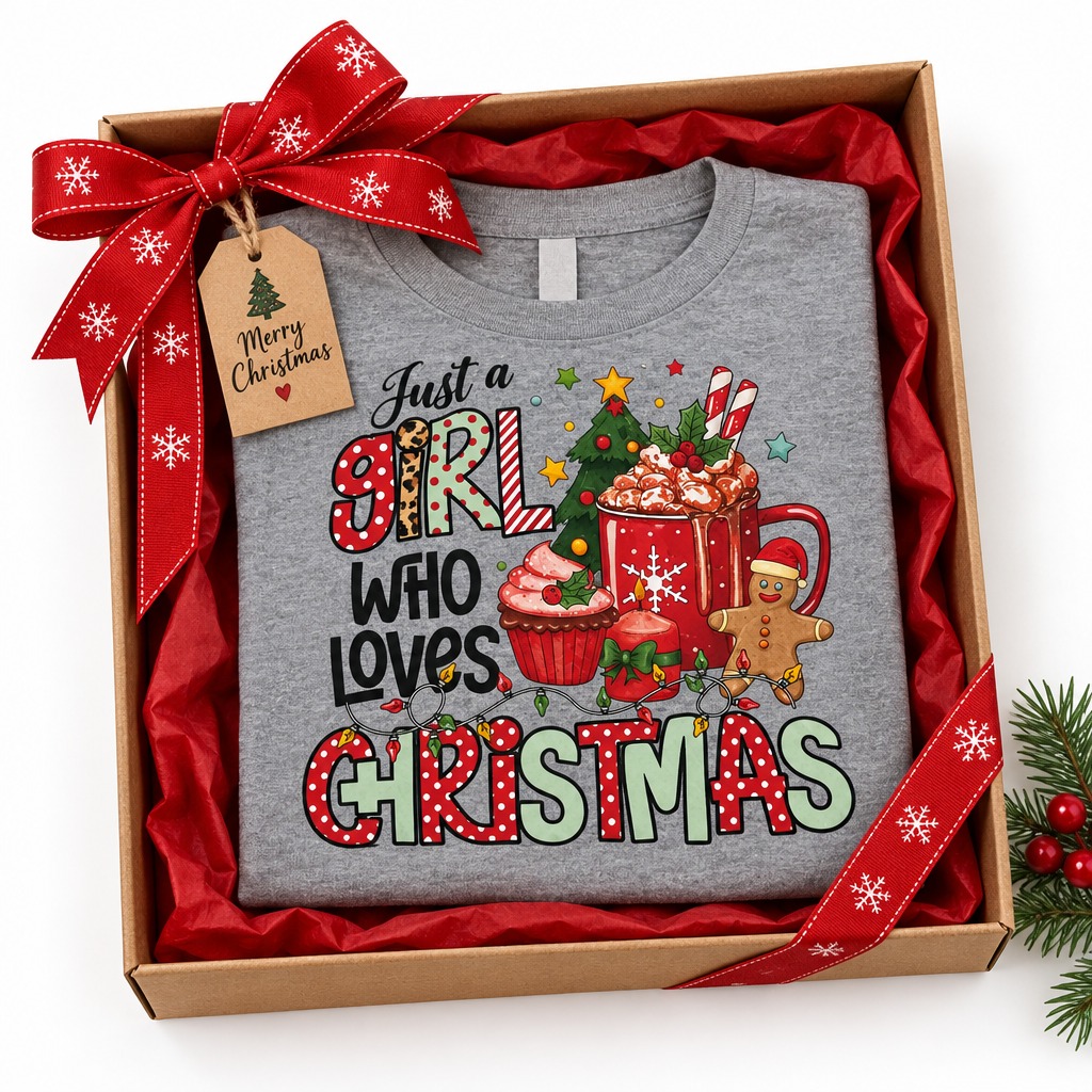 Just a Girl Who Loves Christmas T-Shirt | Size Large The Bargains Basement
