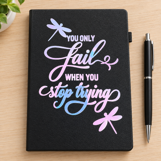 Journal on a wood desk