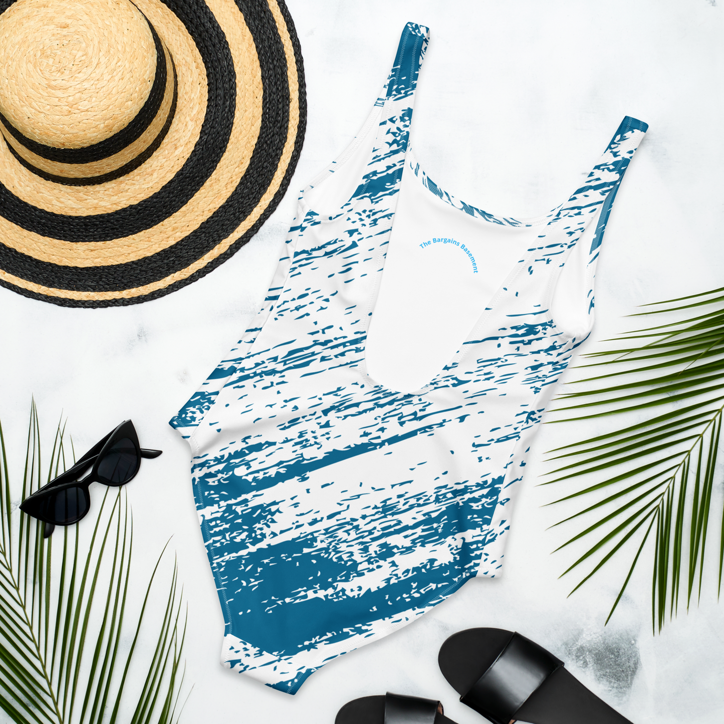 Vibriant blue & white One-Piece Swimsuit - The Bargains Basement