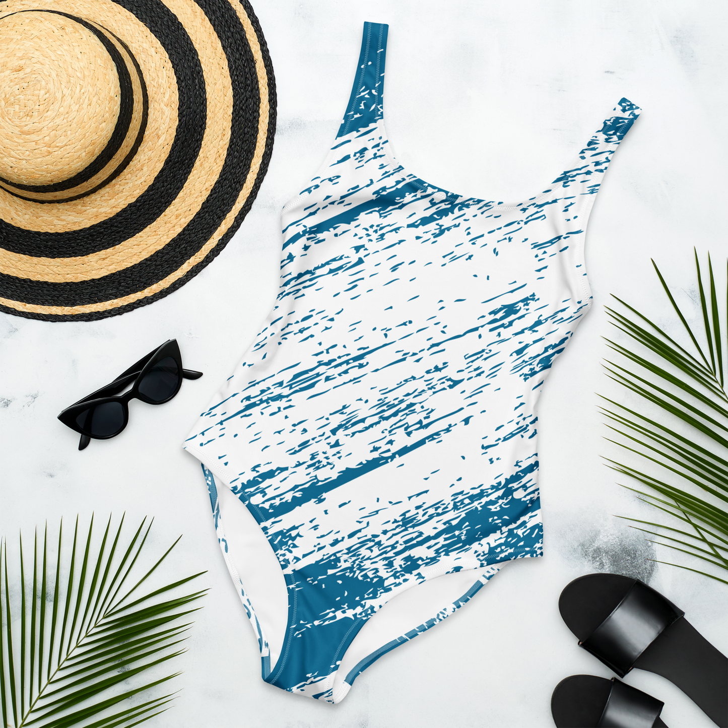 Vibriant blue & white One-Piece Swimsuit - The Bargains Basement