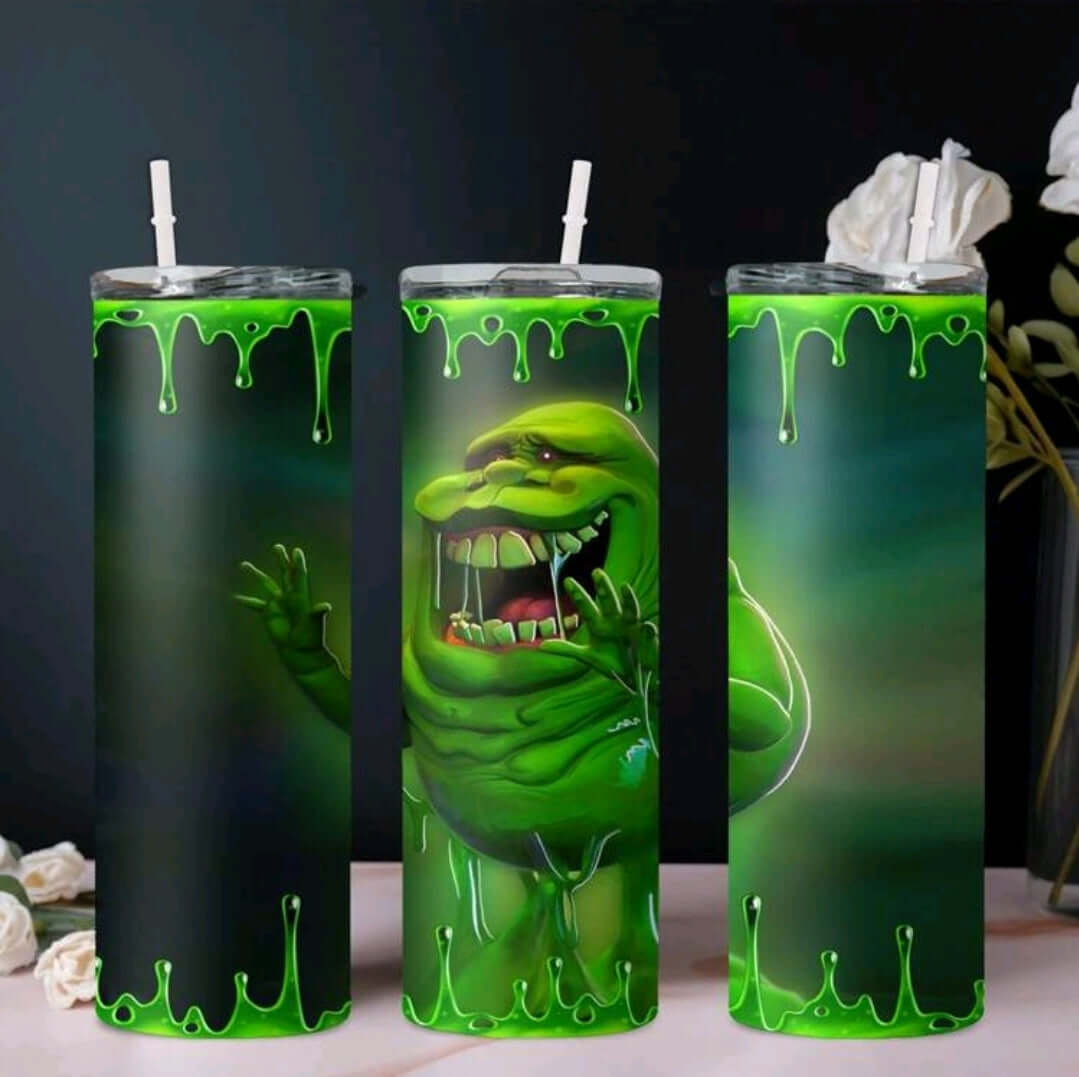 Halloween Green Slime Ghost Skinny Tumbler Stainless Steel Insulated... - The Bargains Basement
