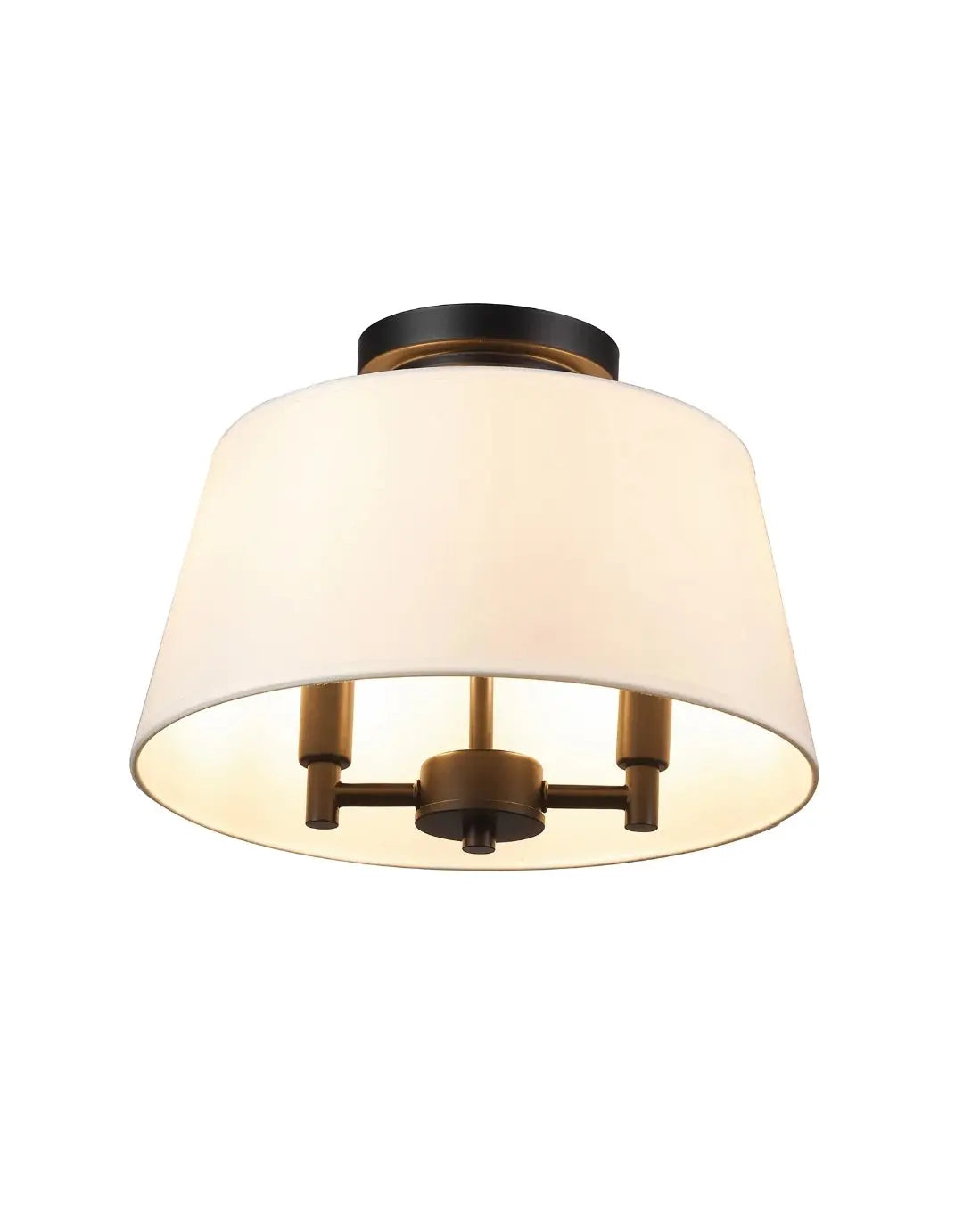 matte black flush mount light - Elegant Home Illumination, modern design with white fabric shade and soft glow.