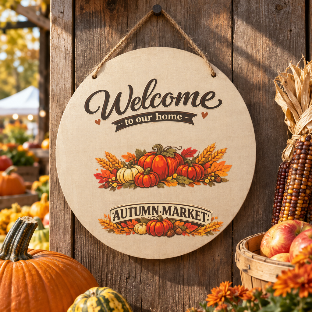 Sign at an autumn market booth