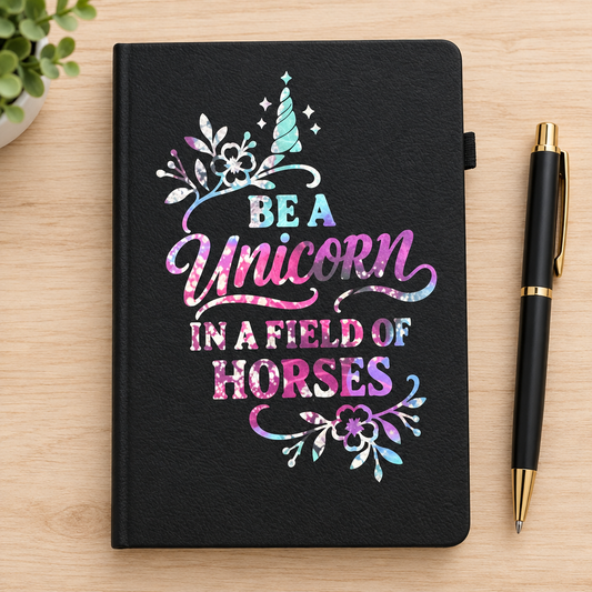Unicorn journal on a writing desk