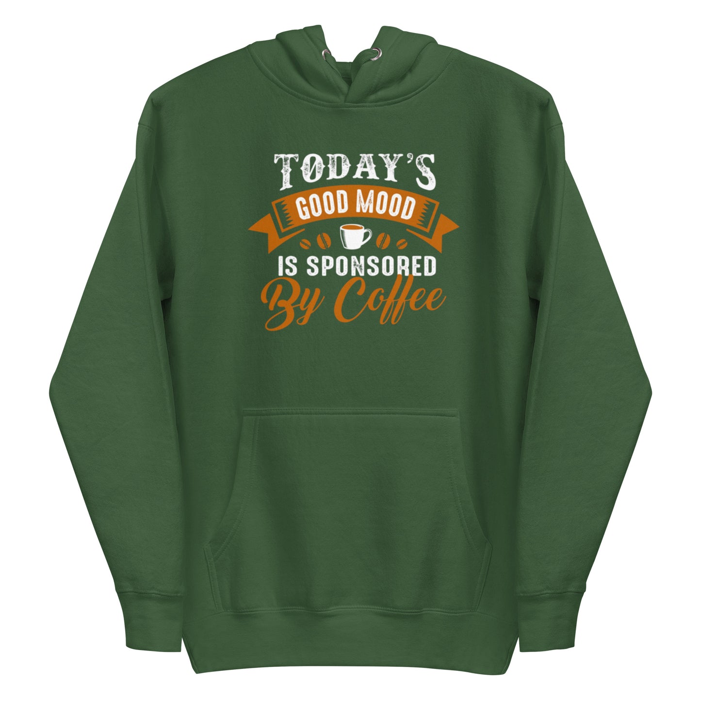 This good mood is sponsored by coffeeUnisex Hoodie in green with front pouch pocket and cozy design.