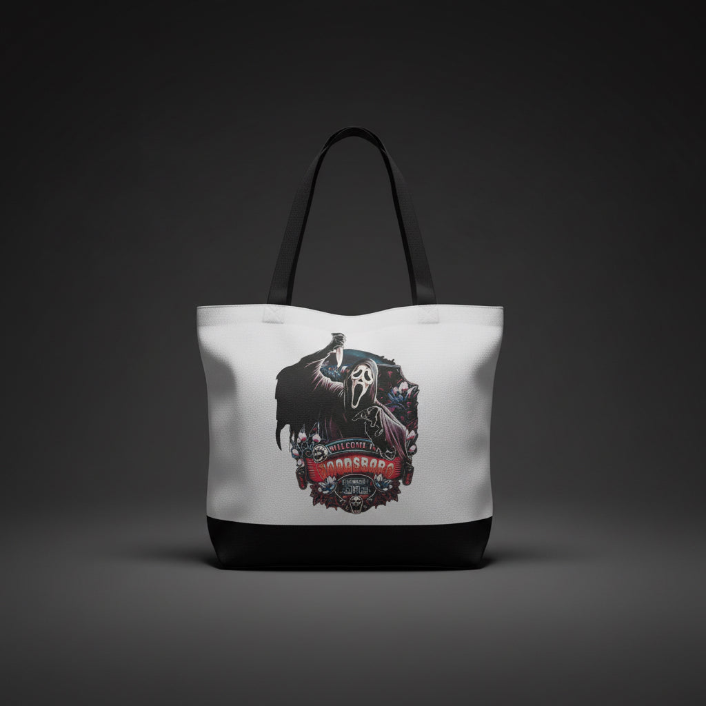 Welcome to Woodsboro Ghostface Canvas Tote Bag | Handmade | Scream Horror Gift The Bargains Basement