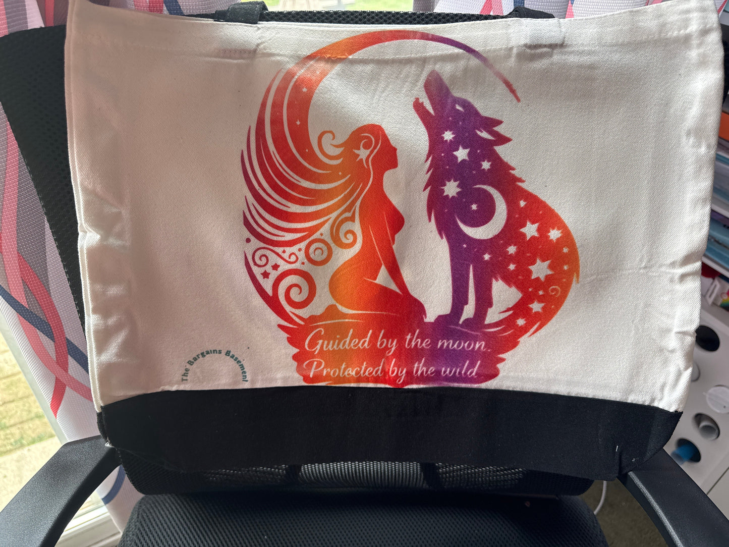 Guided by the Moon Canvas Tote Bag – Wolf & Moon Mystical Design The Bargains Basement
