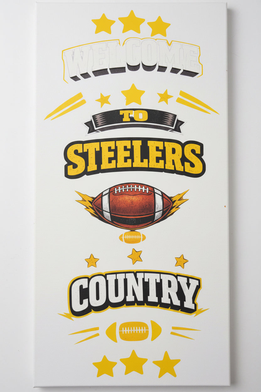Welcome to Steelers Country Sign 12x24 – Handmade Canvas Wall Art The Bargains Basement