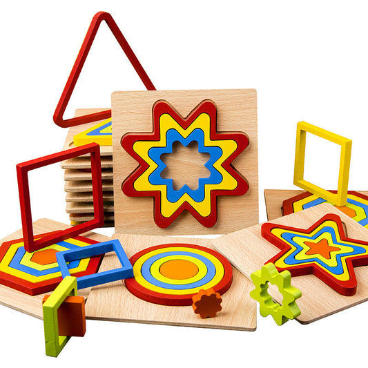 Wooden Geometric Shape Puzzle – Educational Cognitive Toy for Kids