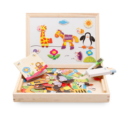 Magnetic Puzzle Drawing Board – Double-Sided Wooden Art Easel Toy