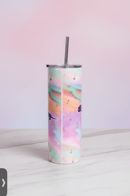 20oz Rainbow Fantasy Tumbler – Handmade Pastel Swirl with Character Silhouettes - The Bargains Basement20oz Rainbow Fantasy Tumbler – Handmade Pastel Swirl with Character Silhouettes