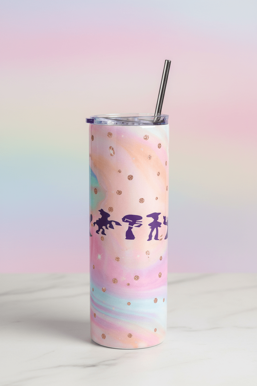 20oz Rainbow Fantasy Tumbler – Handmade Pastel Swirl with Character Silhouettes - The Bargains Basement20oz Rainbow Fantasy Tumbler – Handmade Pastel Swirl with Character Silhouettes