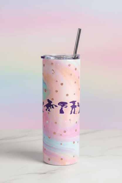20oz Rainbow Fantasy Tumbler – Handmade Pastel Swirl with Character Silhouettes - The Bargains Basement20oz Rainbow Fantasy Tumbler – Handmade Pastel Swirl with Character Silhouettes