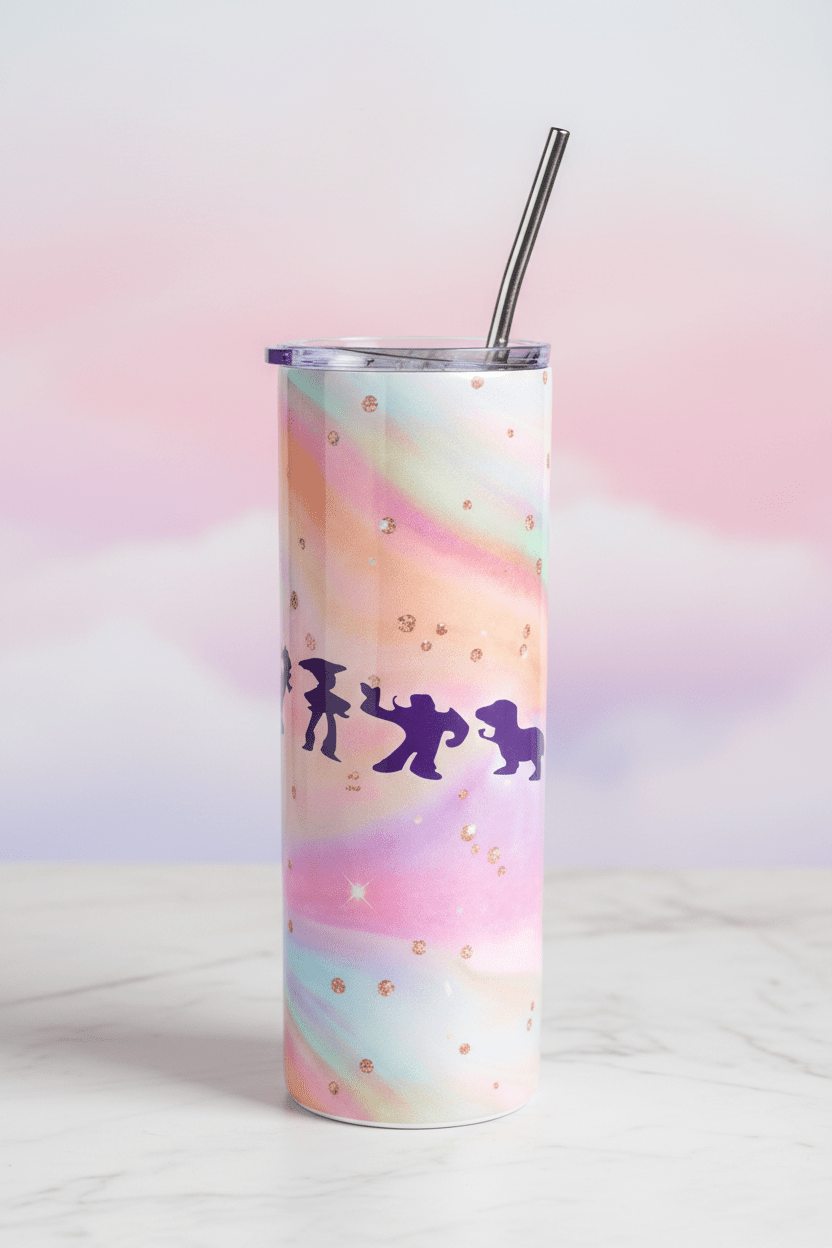 20oz Rainbow Fantasy Tumbler – Handmade Pastel Swirl with Character Silhouettes - The Bargains Basement20oz Rainbow Fantasy Tumbler – Handmade Pastel Swirl with Character Silhouettes