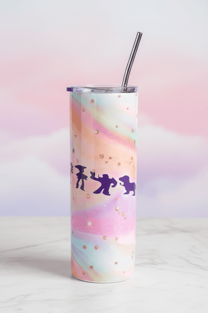 20oz Rainbow Fantasy Tumbler – Handmade Pastel Swirl with Character Silhouettes - The Bargains Basement20oz Rainbow Fantasy Tumbler – Handmade Pastel Swirl with Character Silhouettes
