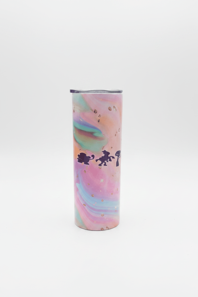 20oz Rainbow Fantasy Tumbler – Handmade Pastel Swirl with Character Silhouettes - The Bargains Basement20oz Rainbow Fantasy Tumbler – Handmade Pastel Swirl with Character Silhouettes