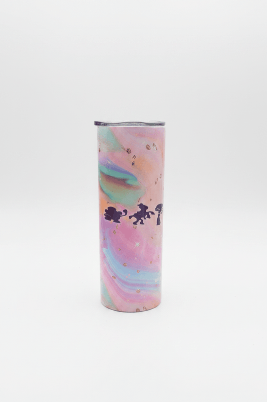 20oz Rainbow Fantasy Tumbler – Handmade Pastel Swirl with Character Silhouettes - The Bargains Basement20oz Rainbow Fantasy Tumbler – Handmade Pastel Swirl with Character Silhouettes