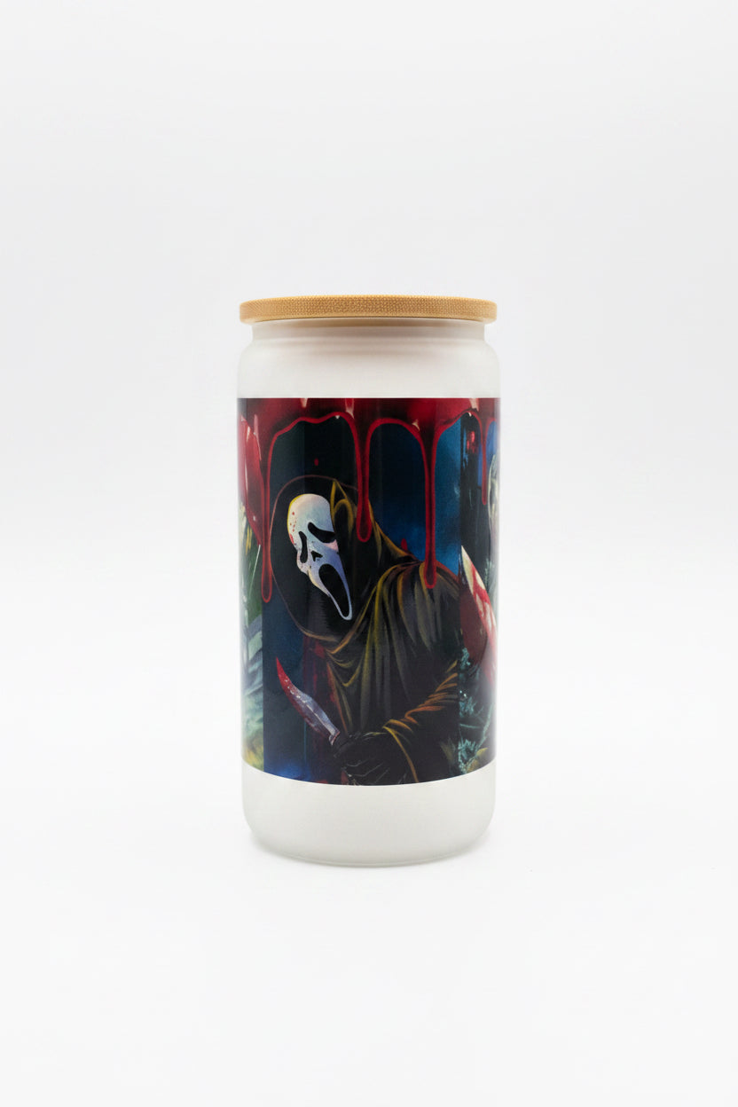 Horror Movie Villains Frosted Glass Can Tumbler | Halloween Drinkware The Bargains Basement