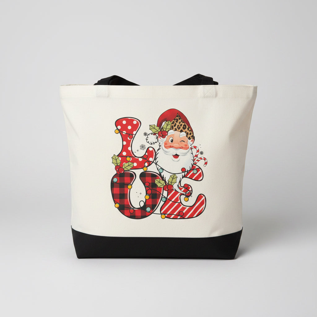 LOVE Santa Christmas Canvas Tote Bag | Holiday Sublimation Print The Bargains Basement