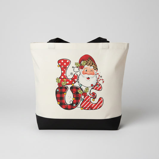 LOVE Santa Christmas Canvas Tote Bag | Holiday Sublimation Print The Bargains Basement