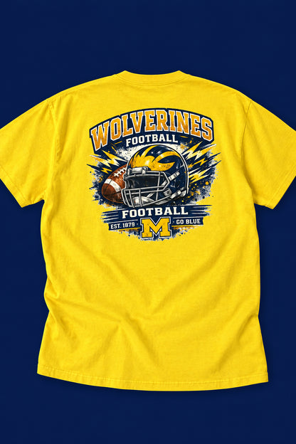 Yellow Wolverines Football Graphic T-Shirt – Large The Bargains Basement