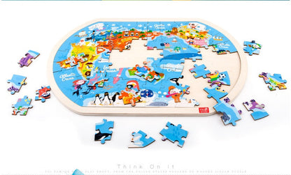 Wooden World Map Puzzle – Educational Toy for Kids and Toddlers