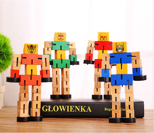 Wooden Robot Puzzle Toy – 3D Educational Assembly Kit for Kids