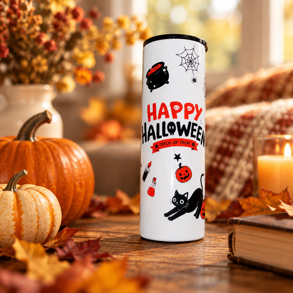 Happy Halloween 20oz Skinny Tumbler – Handmade Halloween Drinkware The Bargains Basement