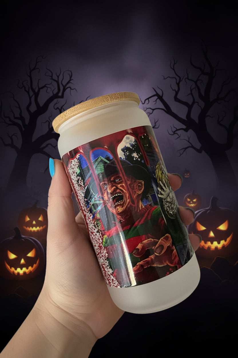 Horror Movie Villains Frosted Glass Can Tumbler | Halloween Drinkware The Bargains Basement