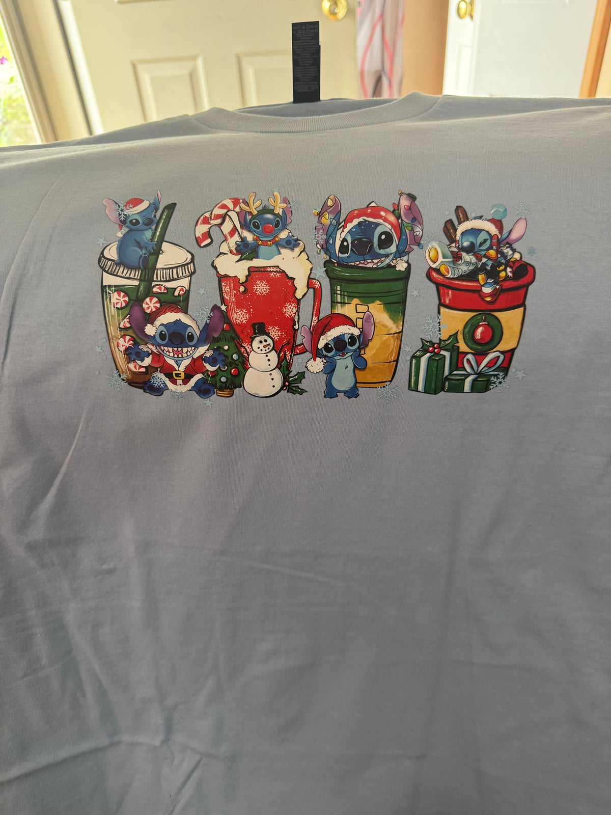 Christmas Stitch Holiday Cups Graphic T-Shirt | Handmade Holiday Tee- large The Bargains Basement