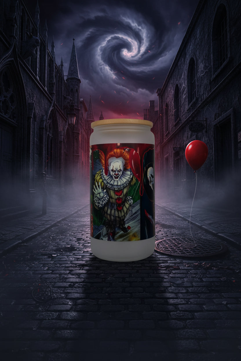 Horror Movie Villains Frosted Glass Can Tumbler | Halloween Drinkware The Bargains Basement