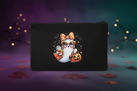 Glam Ghost Halloween Canvas Zipper Pouch | Handmade 8x5 The Bargains Basement